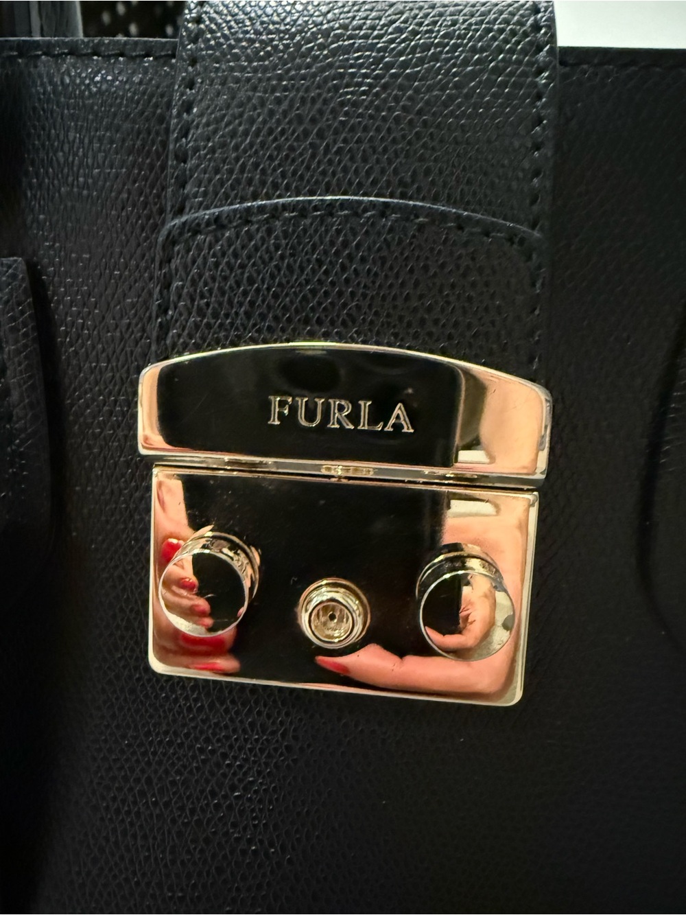 Furla Metropolis Medium Satchel Black Saffiano Leather Top Handle Crossbody - Picture 12 of 16